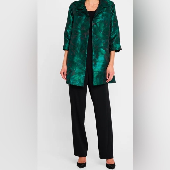 Caroline Rose Vintage Party Jacket Blue Green Black Dot Open Front Size Medium - Picture 6 of 10